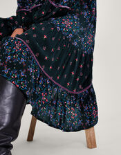 Velvet Trim Dress, Black (BLACK), large