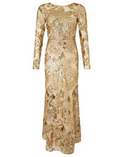 Rose Sequin Maxi Dress, Gold (GOLD), large