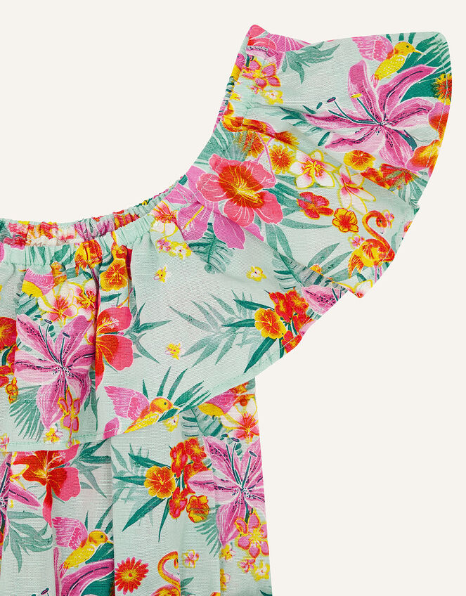 Tropical Flamingo Playsuit in Linen Blend, Blue (AQUA), large