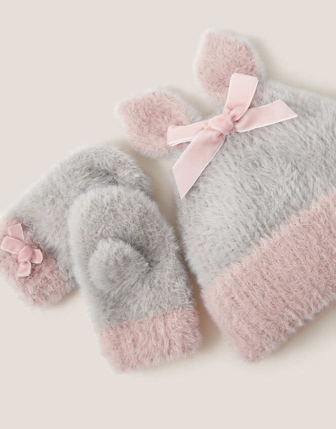 Baby Bunny Hat & Mittens Set, Grey (GREY), large