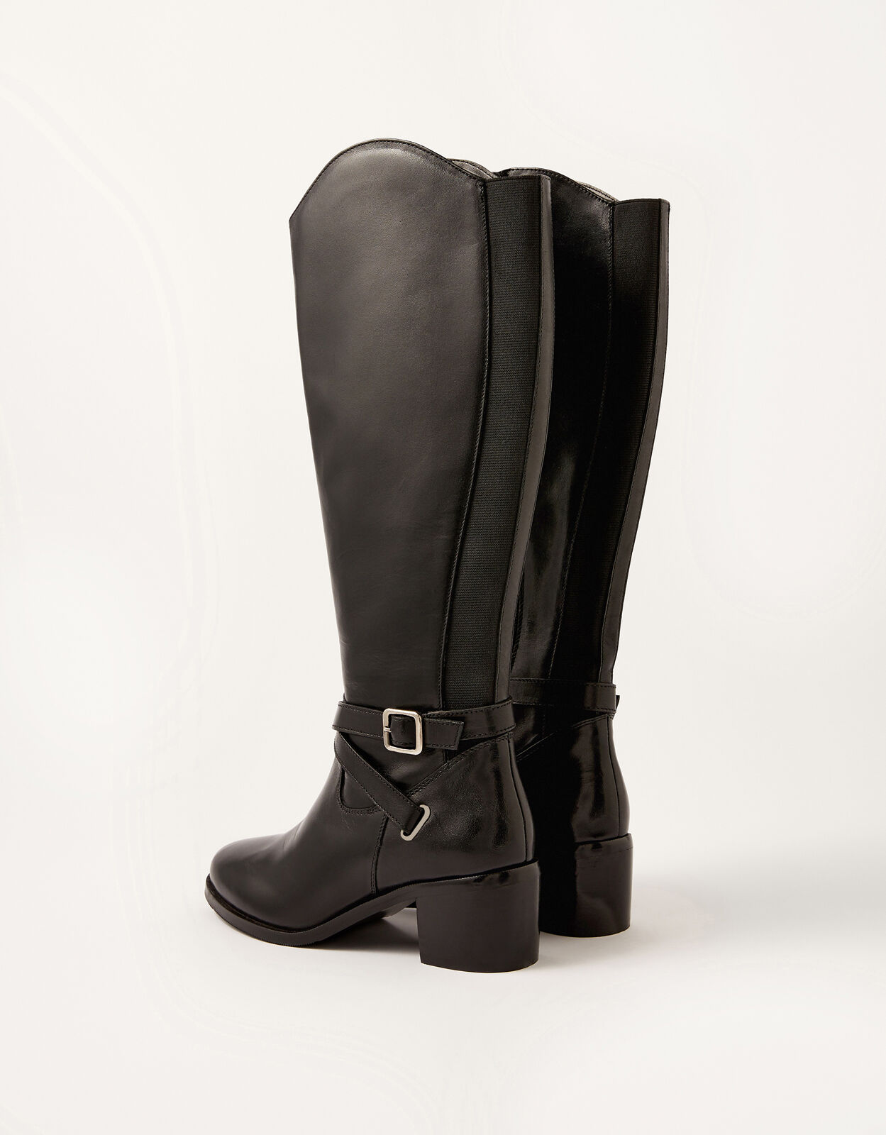 Lisa Leather Buckle Riding Boots Black