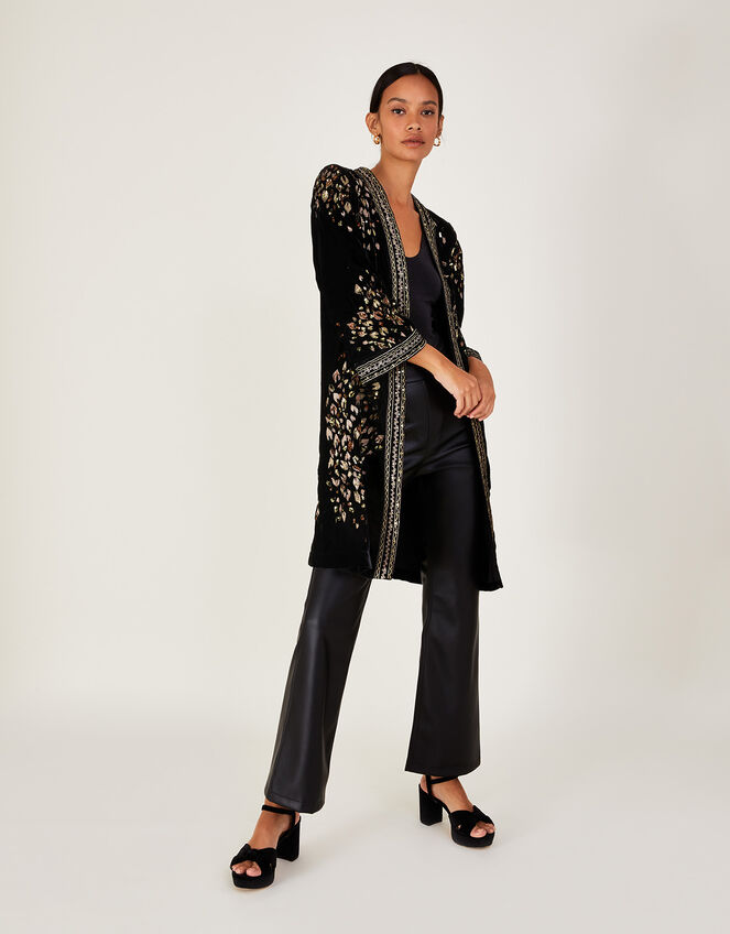 Wendy Velvet Embroidered Kimono, Black (BLACK), large