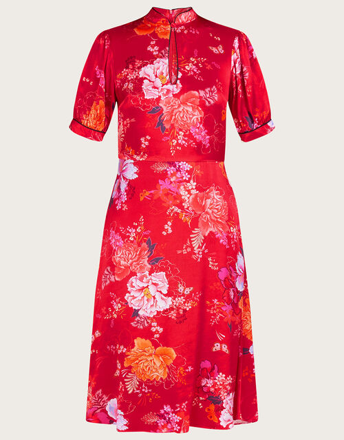 Alijaz Print Satin Short Dress, Red (RED), large