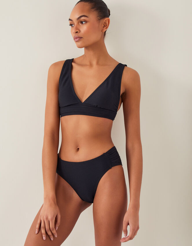 Kina Ruched-Side Bikini Bottom, Black (BLACK), large