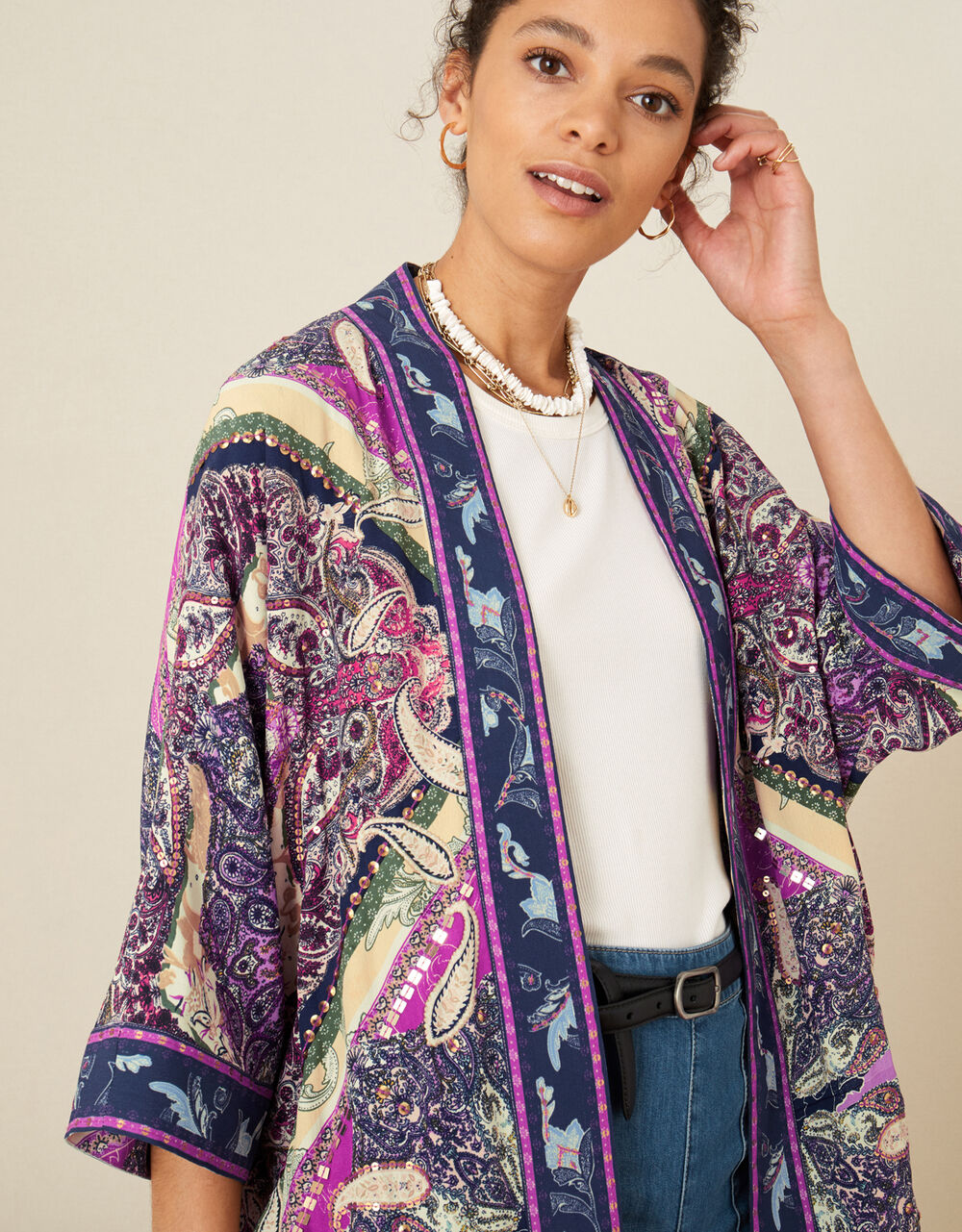 Sequin Paisley Print Kimono Women's Jackets Monsoon UK.