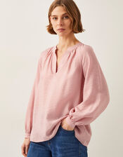 Aya Long Sleeve Satin Blouse, Pink (BLUSH), large