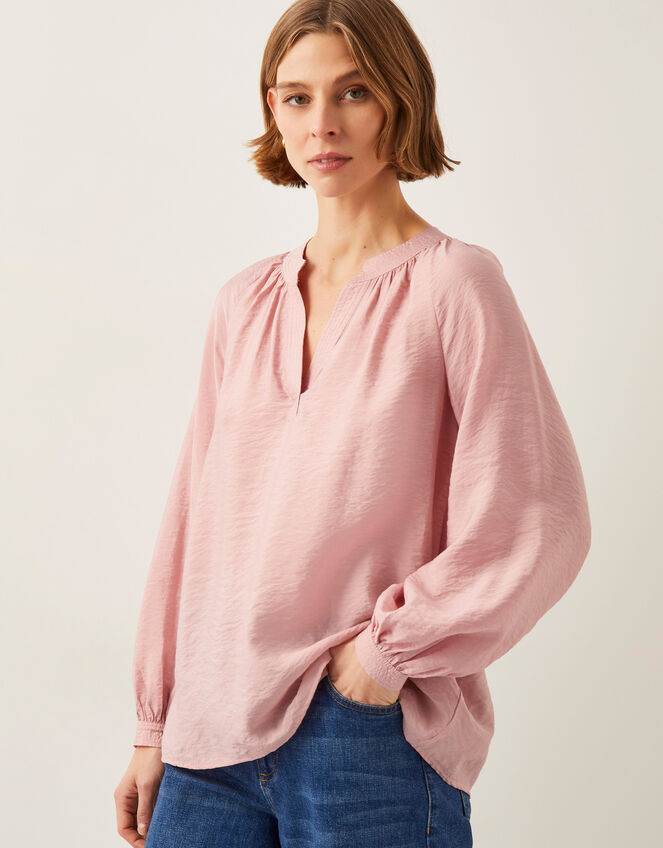 Aya Long Sleeve Satin Blouse, Pink (BLUSH), large