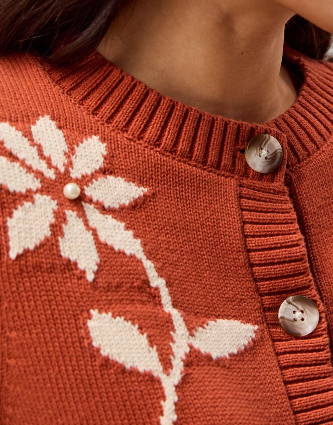 Fiona Floral Embroidered Cardigan, Orange (RUST), large