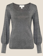 Metallic Square Neck Jumper, Black (BLACK), large