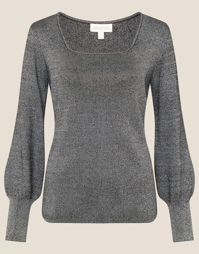Metallic Square Neck Jumper, Black (BLACK), large