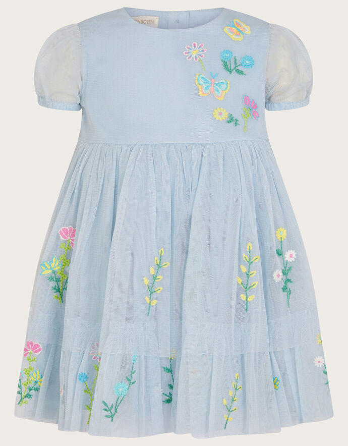 Baby Girl Blended Stuff Dress In Light Blue Color In Love Flower Design #NDS202 main image 1
