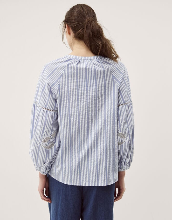 Maia Embroidered Stripe Blouse, Blue (BLUE), large