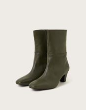 Nancy Leather Heeled Boots, Green (OLIVE), large