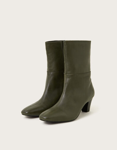 Nancy Leather Heeled Boots, Green (OLIVE), large