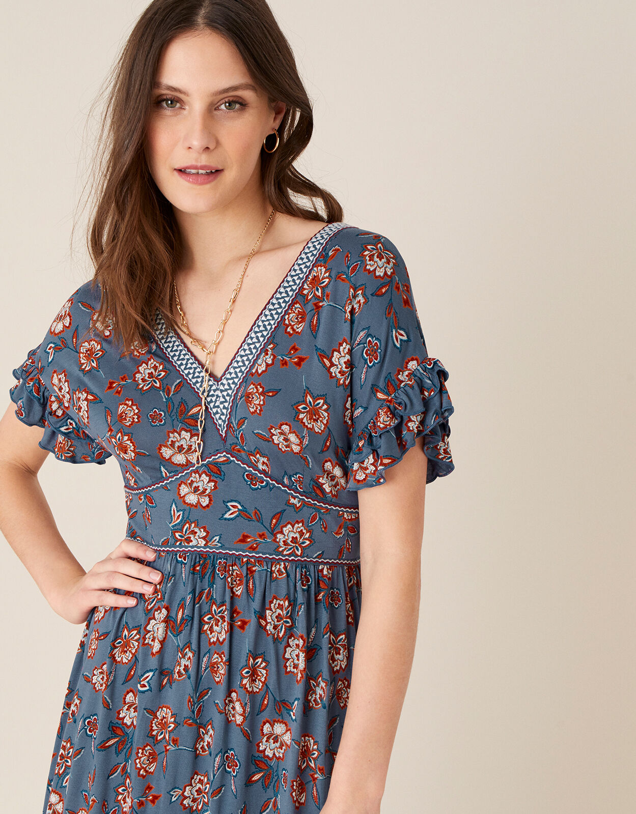 Etty Floral Jersey Maxi Dress Blue Work Dresses Monsoon UK