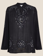Mirrorwork Blouse in LENZING™ ECOVERO™, Black (BLACK), large