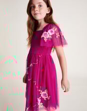 April Shirred Embroidered Dress, Pink (PINK), large