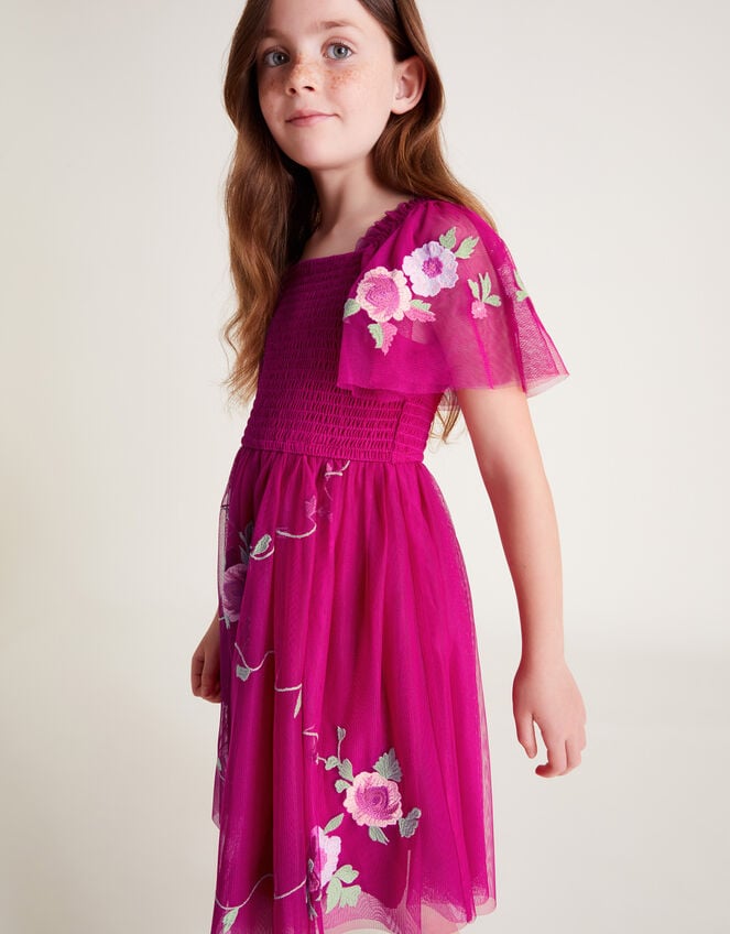 April Shirred Embroidered Dress, Pink (PINK), large