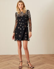 Kate Sequin Starburst Dress, Black (BLACK), large