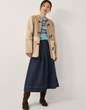 Darcie Pleated Denim Midi Skirt, Blue (INDIGO), large