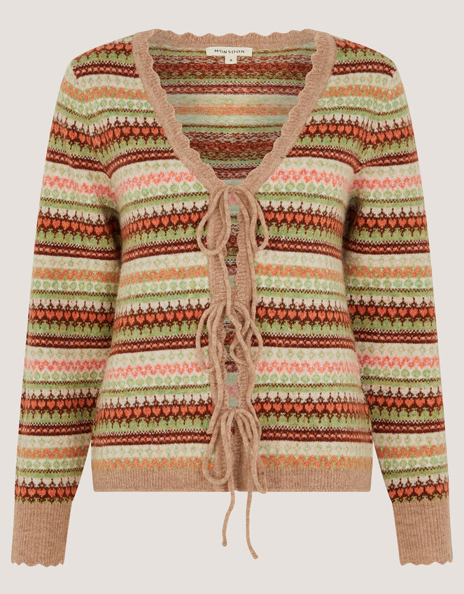 Fran Front Tie Fair Isle Cardigan Natural