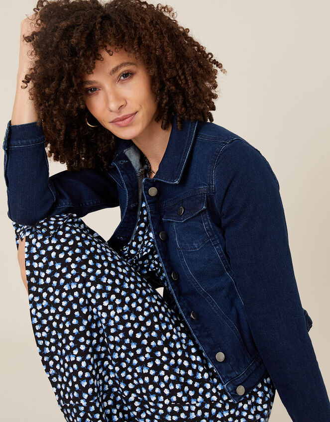 Dark Wash Denim Jacket, Blue (INDIGO), large