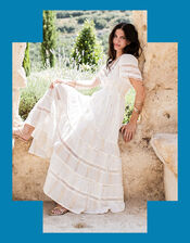 Piti Cuiti Embellished Short Sleeve Maxi Dress, White (WHITE), large