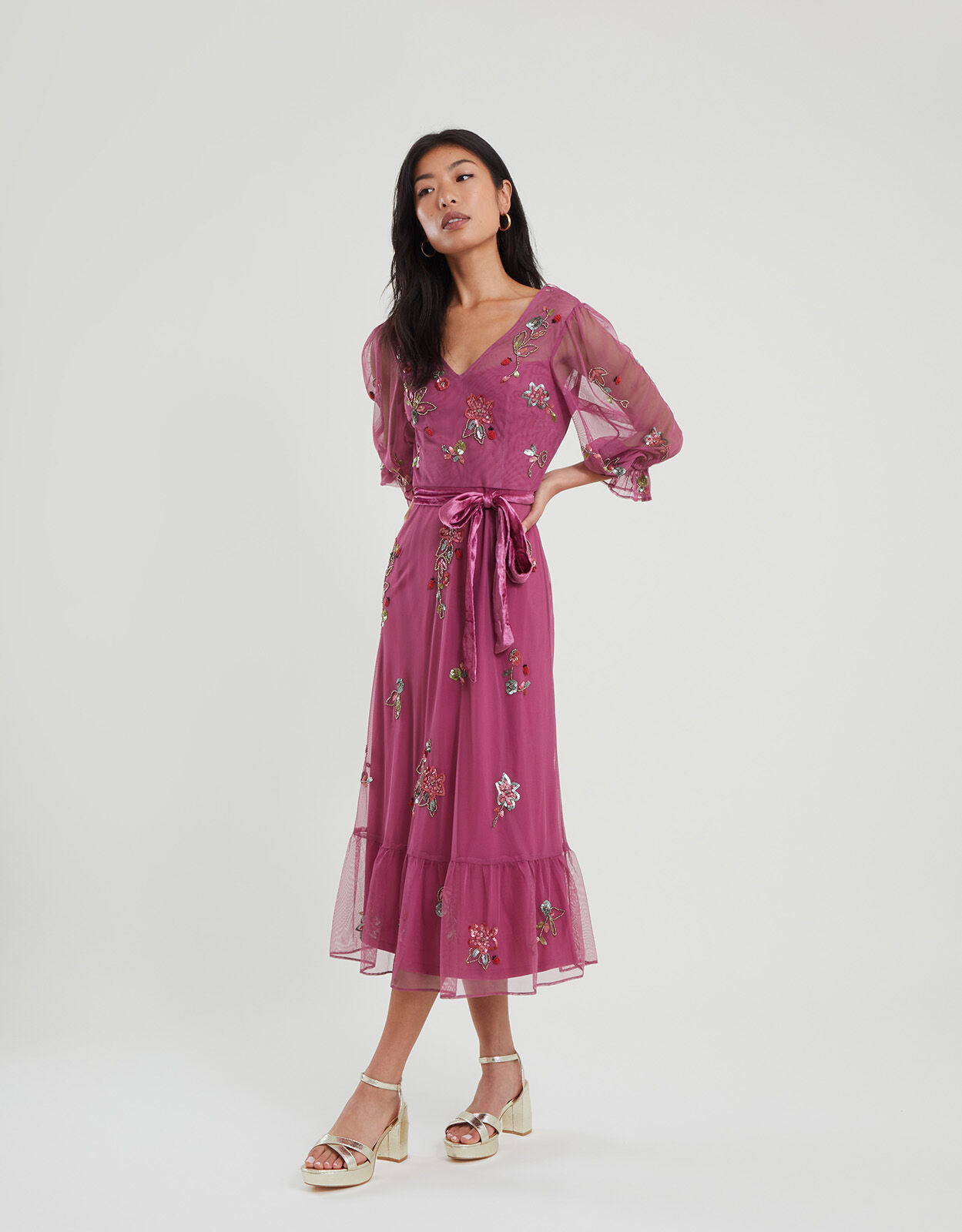 Embellished midi dress with sleeves top