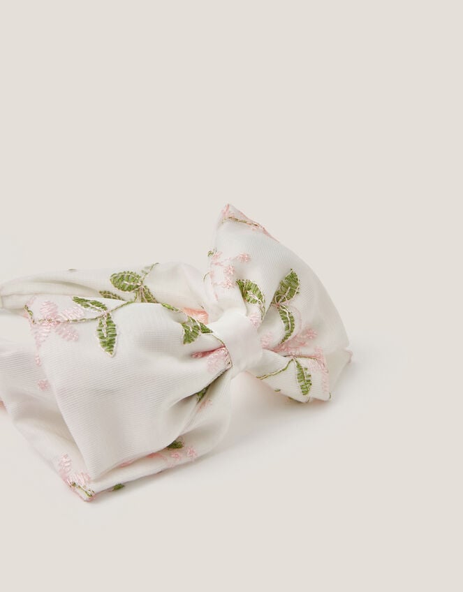 Floral Embroidered Bow Headband, , large