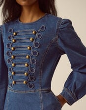 Military Denim Midi Dress , Blue (MID AUTHENTIC BLUE), large