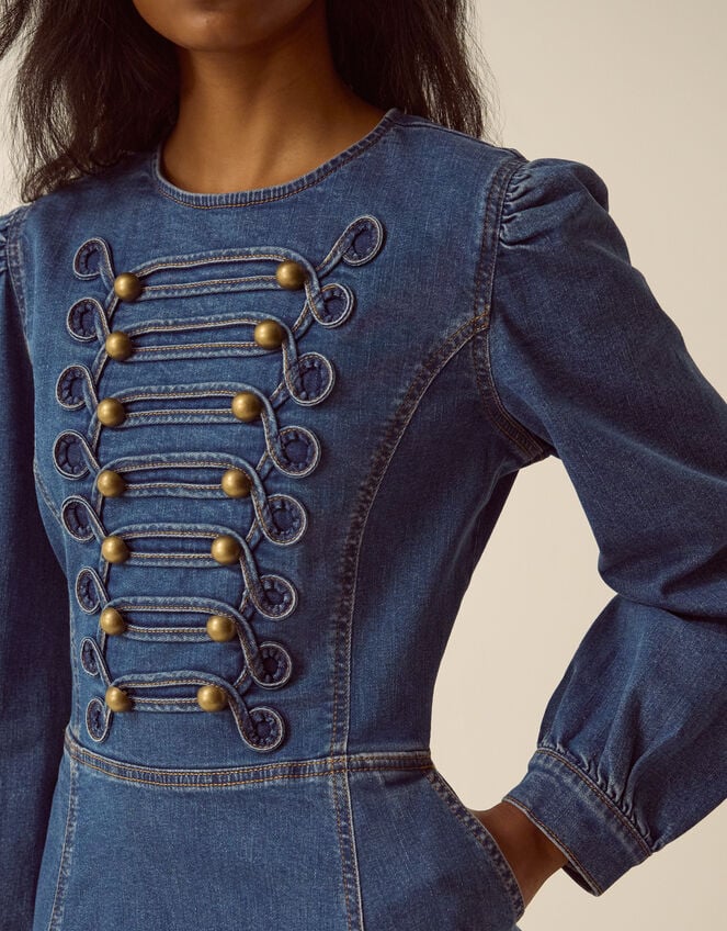 Military Denim Midi Dress , Blue (MID AUTHENTIC BLUE), large