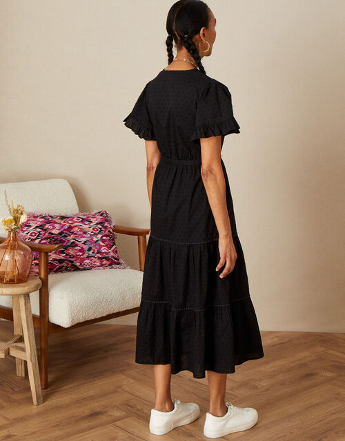 Dobby Cotton Dress in Sustainable Cotton, Black (BLACK), large