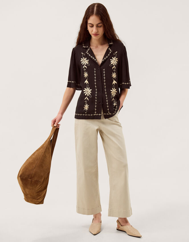 Wren Floral Embroidered Shirt Black