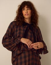 Elsa Check Print Blouson Blouse, Brown (BROWN), large