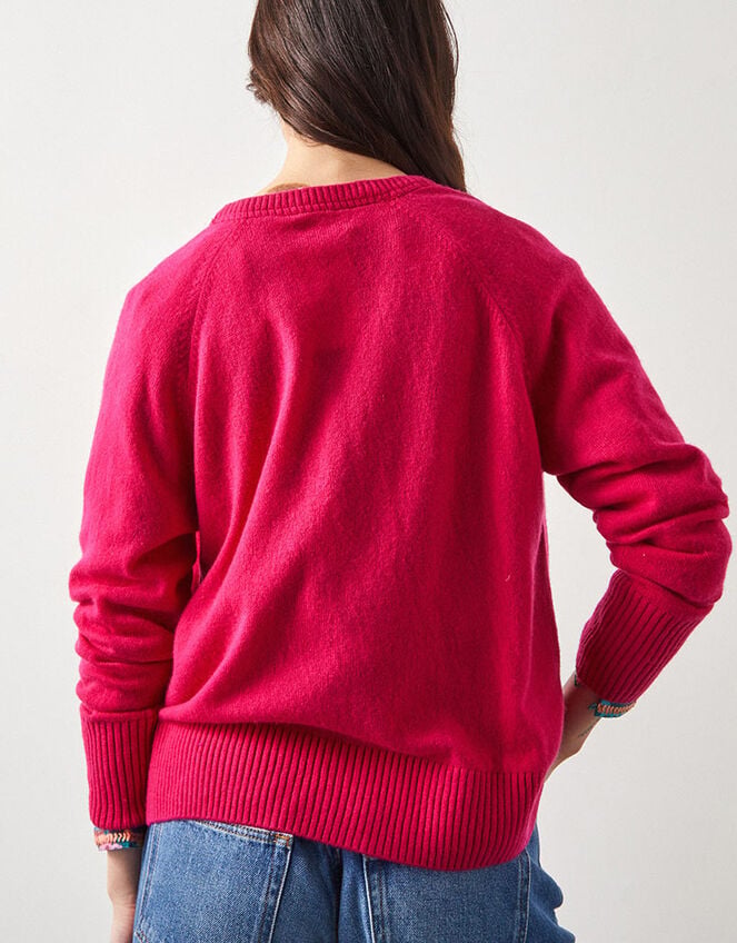 East Ember Cashmere Crew Neck Cardigan, Pink (PINK), large