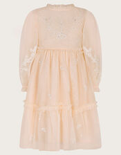 Elena Long Sleeve Floral Embroidered Tulle Dress, Pink (PALE PINK), large