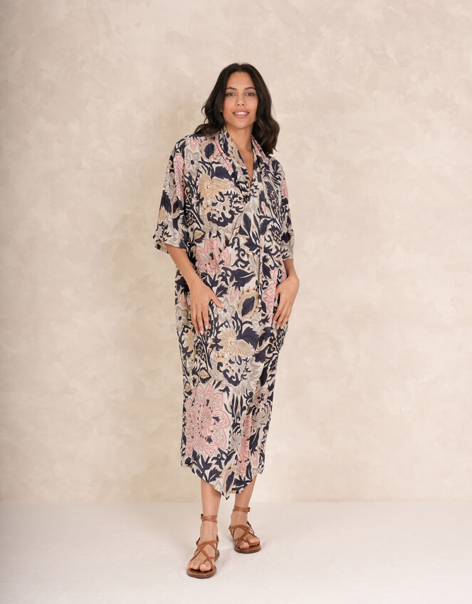 One Hundred Stars Rachel Floral Midi Dress, Brown (TAUPE), large