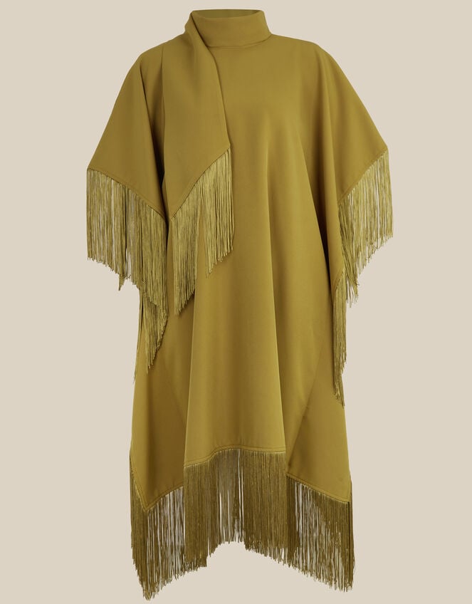 Novi High-Neck Fringe Mini Dress, Green (CHARTREUSE), large