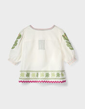 East Valeria Appliqué Puff Sleeve Top, Ivory (IVORY), large