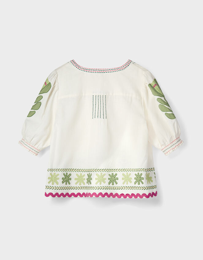 East Valeria Appliqué Puff Sleeve Top, Ivory (IVORY), large