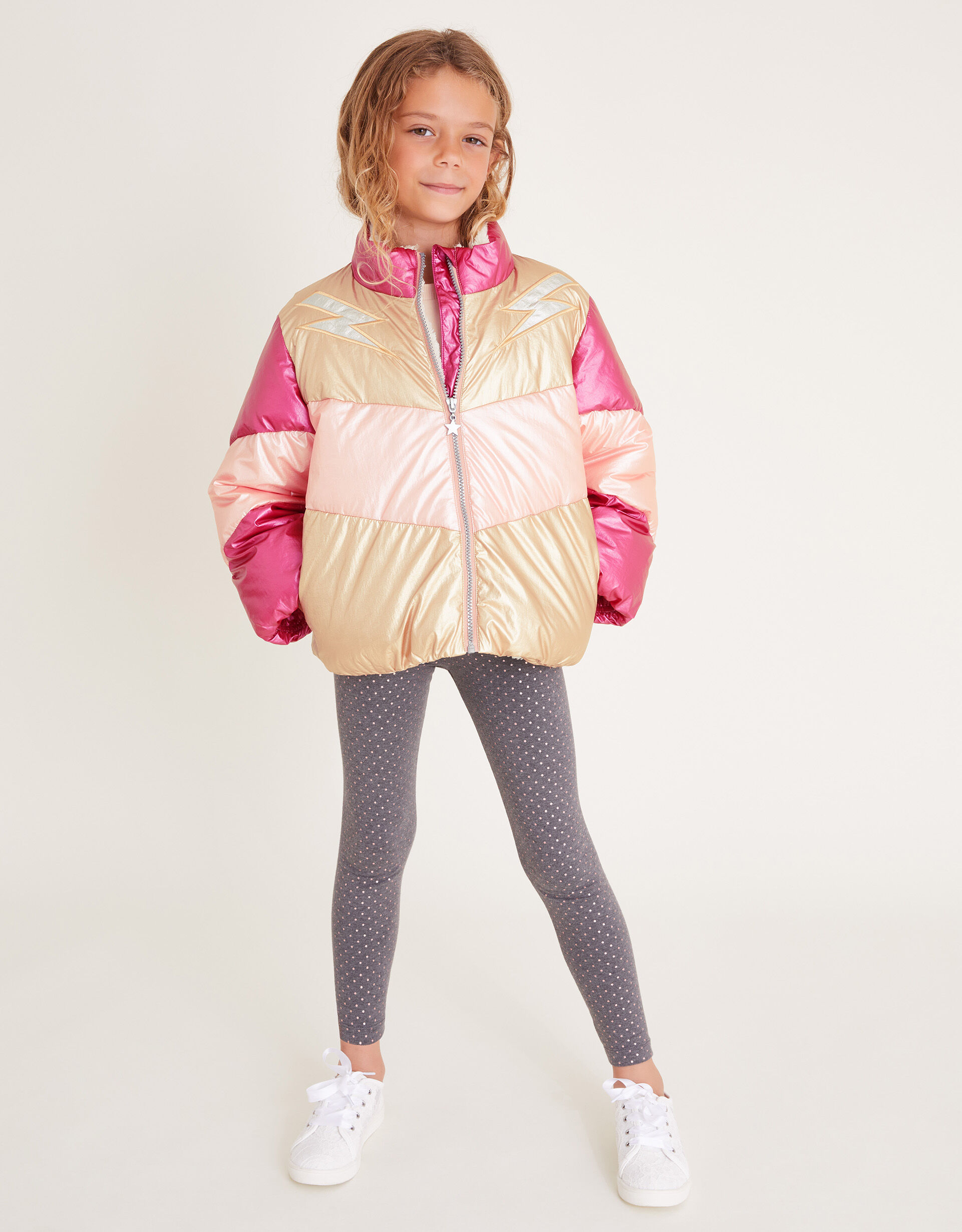 Metallic puffer jacket girls clearance
