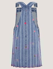 Embroidered Heart Pinafore Denim Dress , Blue (BLUE), large