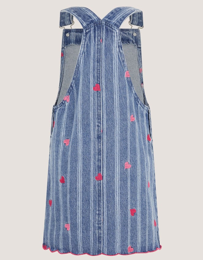 Embroidered Heart Pinafore Denim Dress , Blue (BLUE), large
