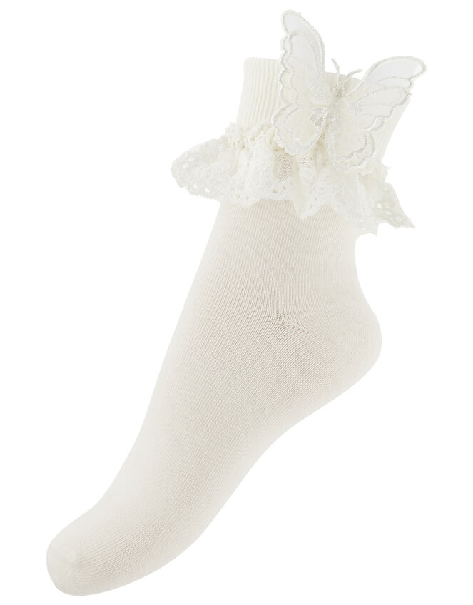 Butterfly Hair Clip and Socks Set, Ivory (IVORY), large