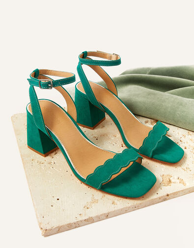 Scallop Occasion Block Heels Green, Green (GREEN), large