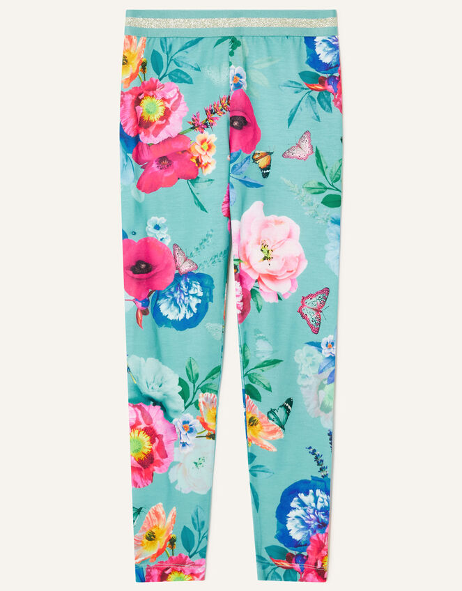 Floral Print Active Leggings, Blue (AQUA), large