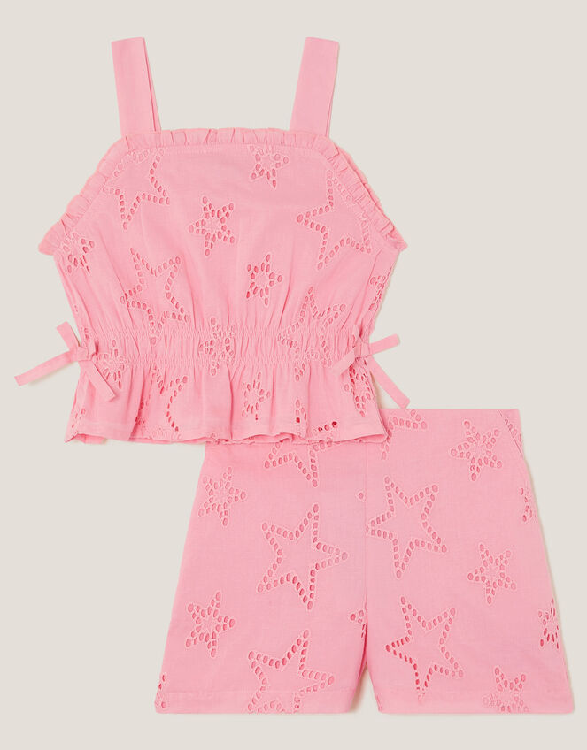 Star Cutwork Top & Shorts Set, Pink (PINK), large