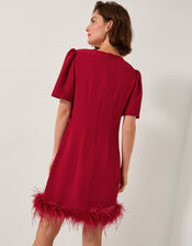 Arlette Feather Mini Dress, Red (RED), large