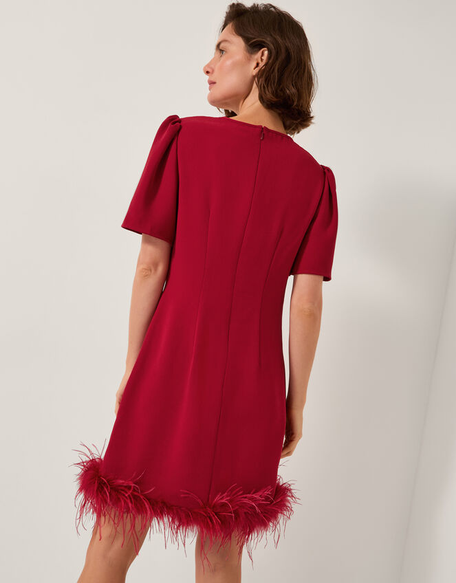 Arlette Feather Mini Dress, Red (RED), large