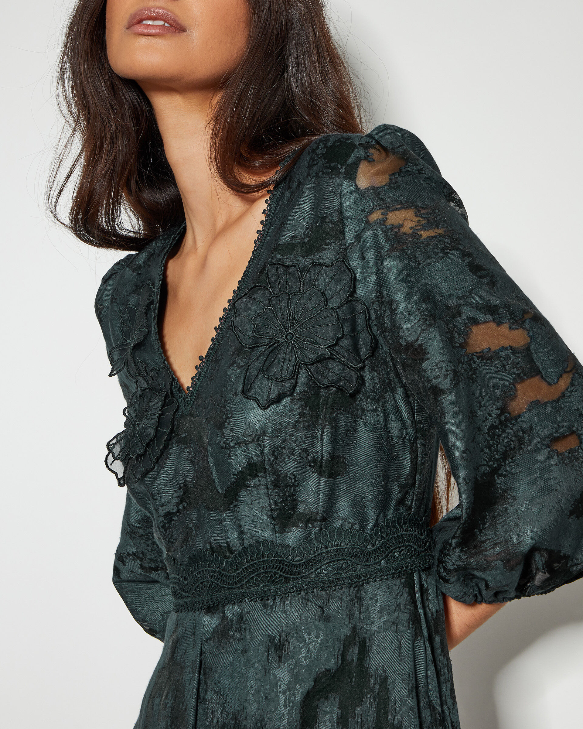 Joanna wrap lace batwing midi dress emerald green deals